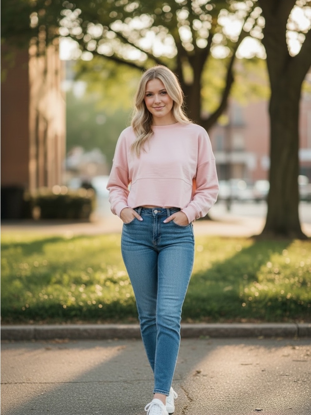 Spirit Jersey Cropped Light Pink Sweatshirt - Casual Cozy Top